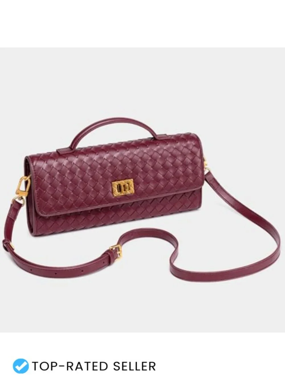 Handwoven PU Leather Evening Bag Clutch Crossbody with Removable Strap